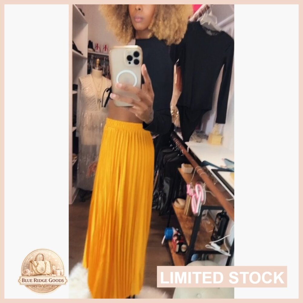 High Waist Elastic Pleated Maxi Skirt Boho Swing A-Line Flowy Elegant - Picture 7 of 7